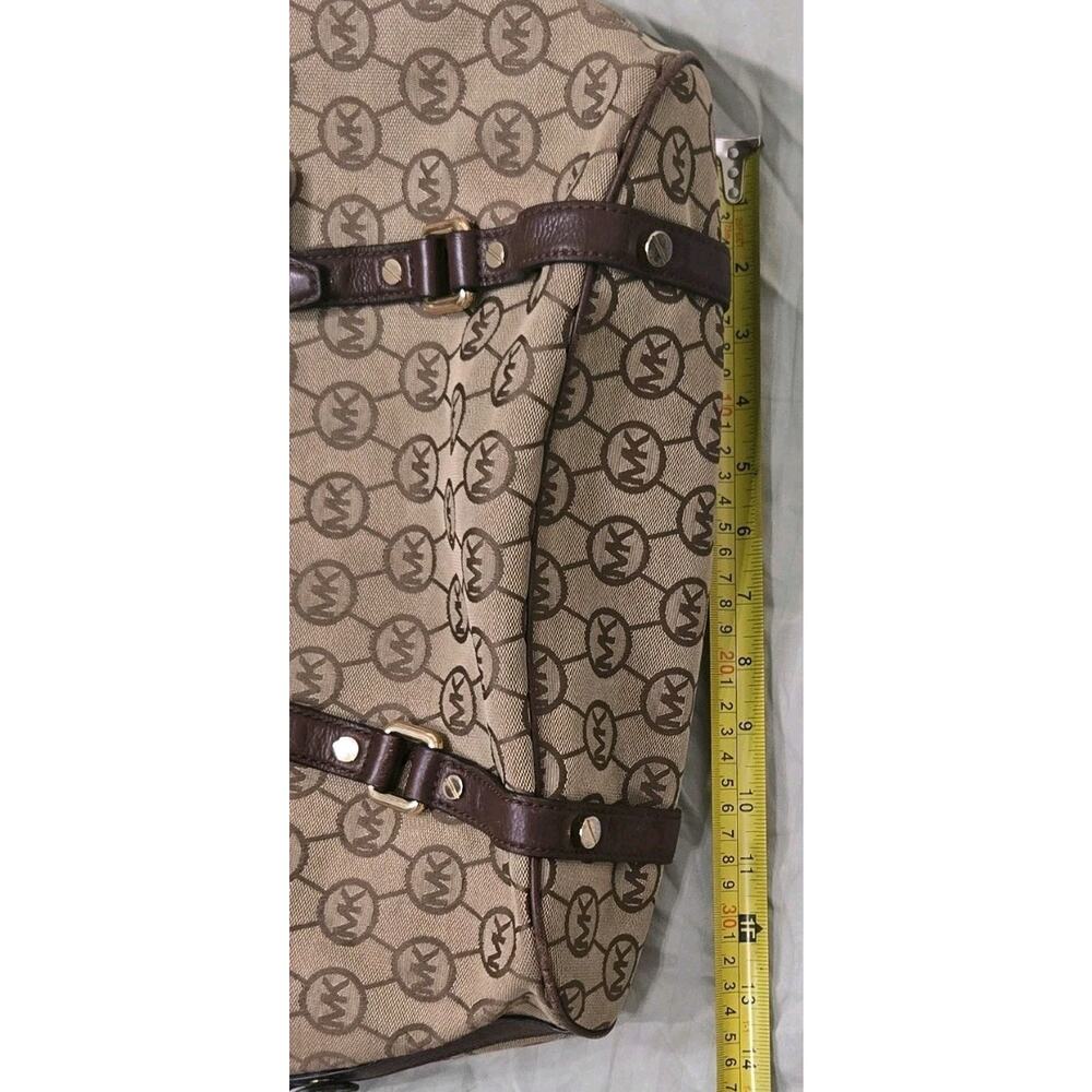 Michael Kors MK Logo Satchel Brown Monogram Bag Gold Tone Flawed/Worn Handles - Picture 12 of 15